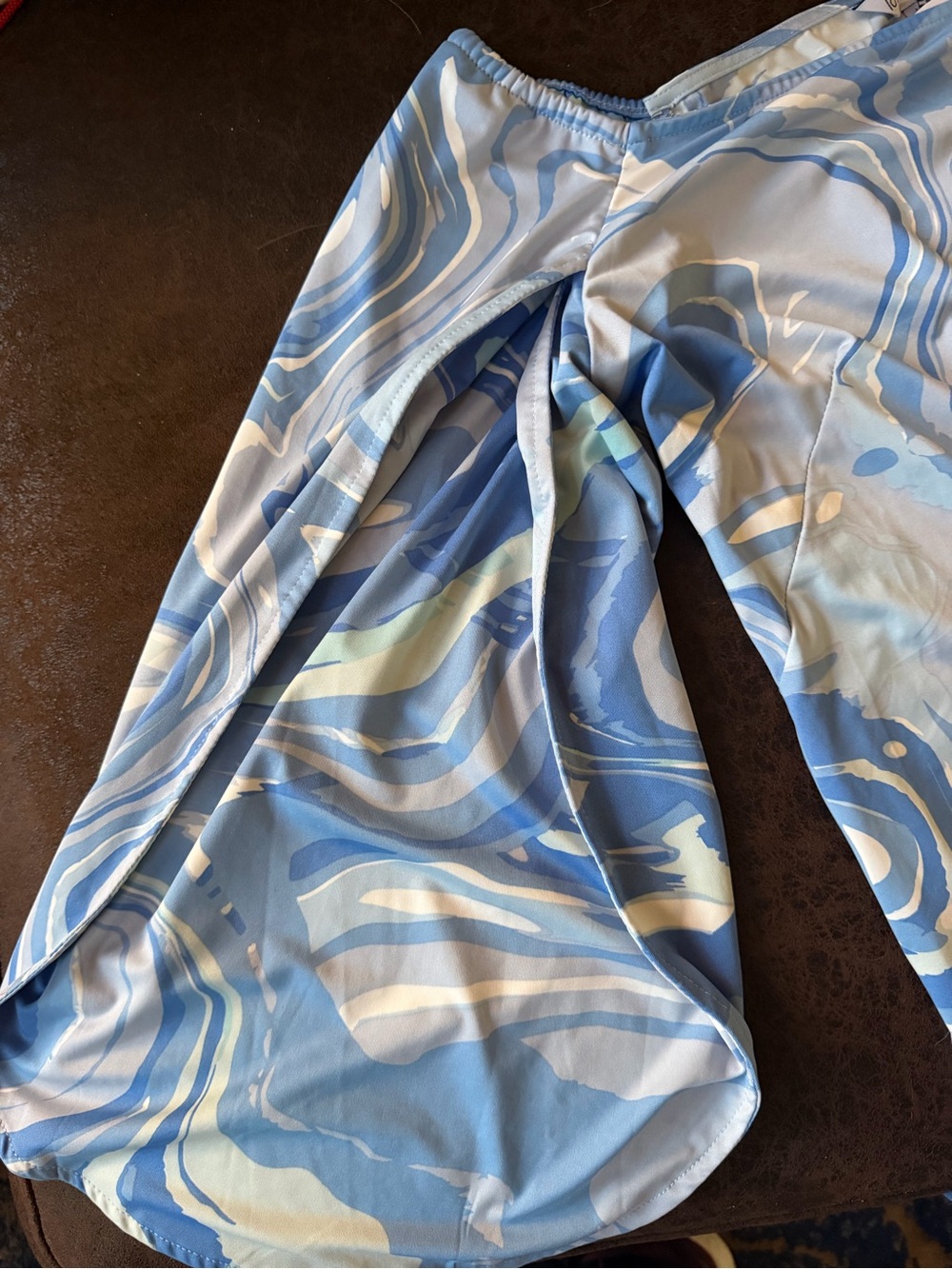 La Mer Luxe Ashby Mini Dress NWT Blue Marble Balloon Bell Sleeve Large - Picture 5 of 9